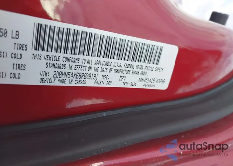 2008 Dodge Grand Caravan Sxt z USA, uszkodzony, nr VIN 2D8HN54X68R809191